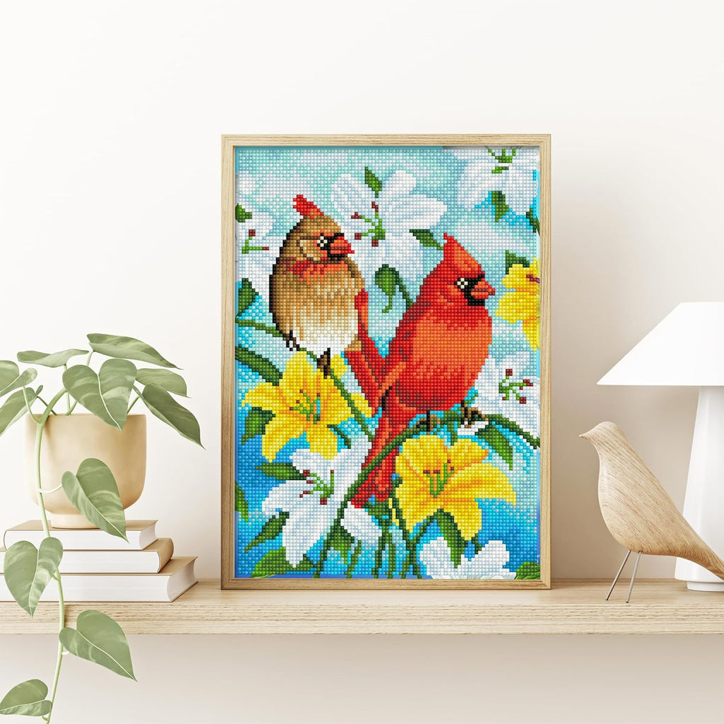 DIAMON DOT Cardina Famil Bird Diamon Paintin Kit fo Adult Diamon Ar Kit Relaxin Creativ Craf Ki wit Dot Gem 13.8inchx9.8inch