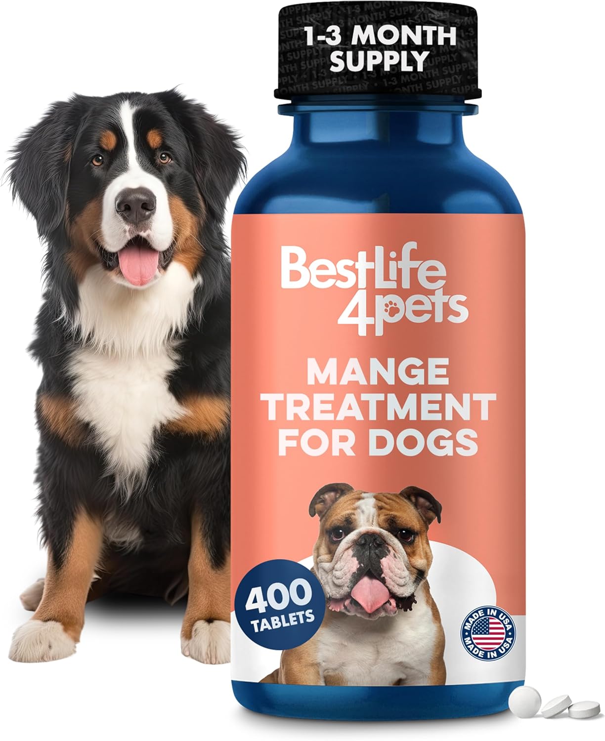 Dog Mange Support and Natural Dog Itching Relief for Canine Coat Issues & Puppy Mange, Soothes Dry Itchy Scaly Skin, Welts & Scabs - Helps Restore Fur Loss (Easy Use 400 Tiny Pills)