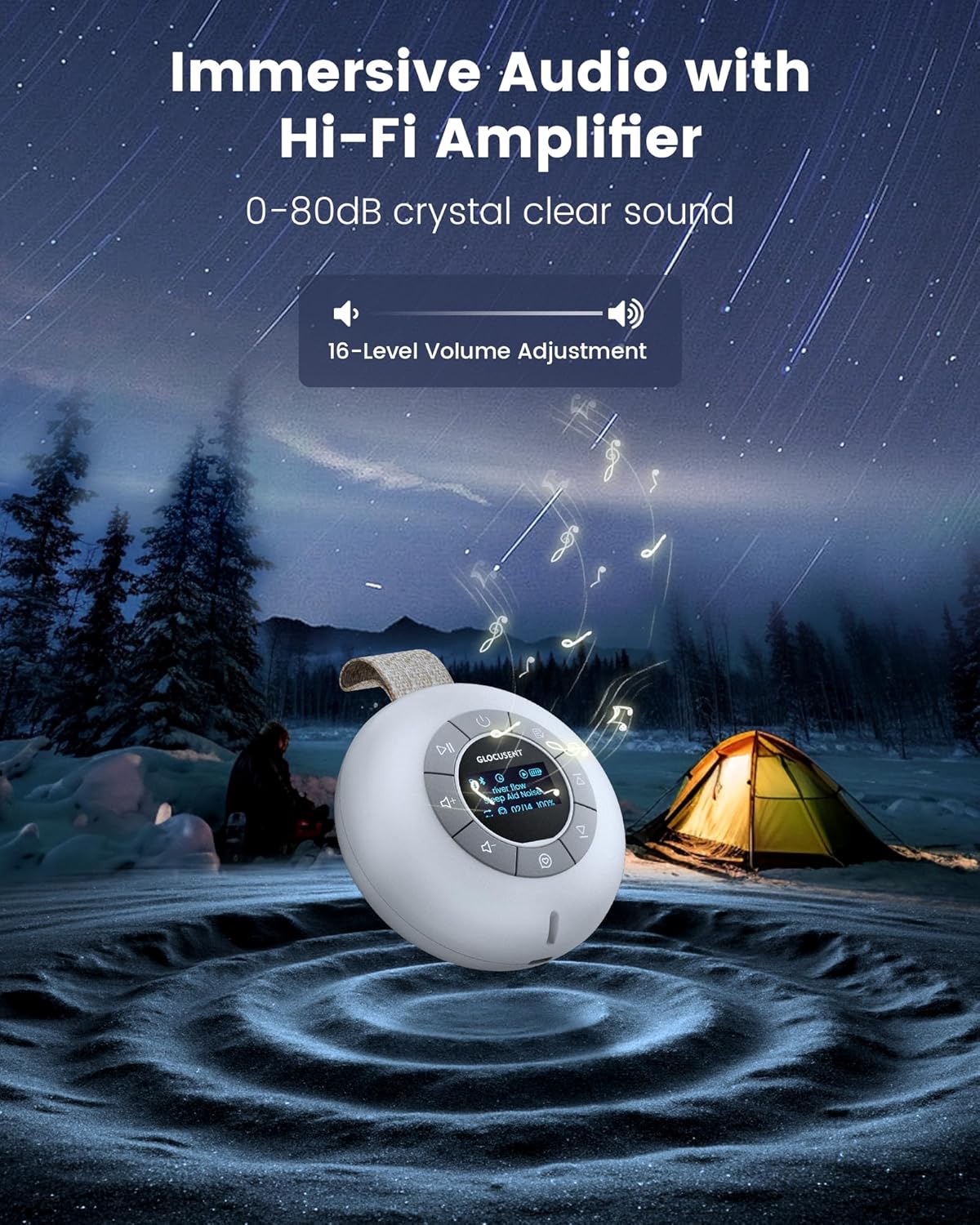 Glocusen Portabl Soun Machin fo Bab Kid Adult 6 Sound 5 Speake Whit Nois Machin fo Sleeping 30-h Lastin Rechargeabl Soun Machin wit Timer Suitabl fo Hom Travel