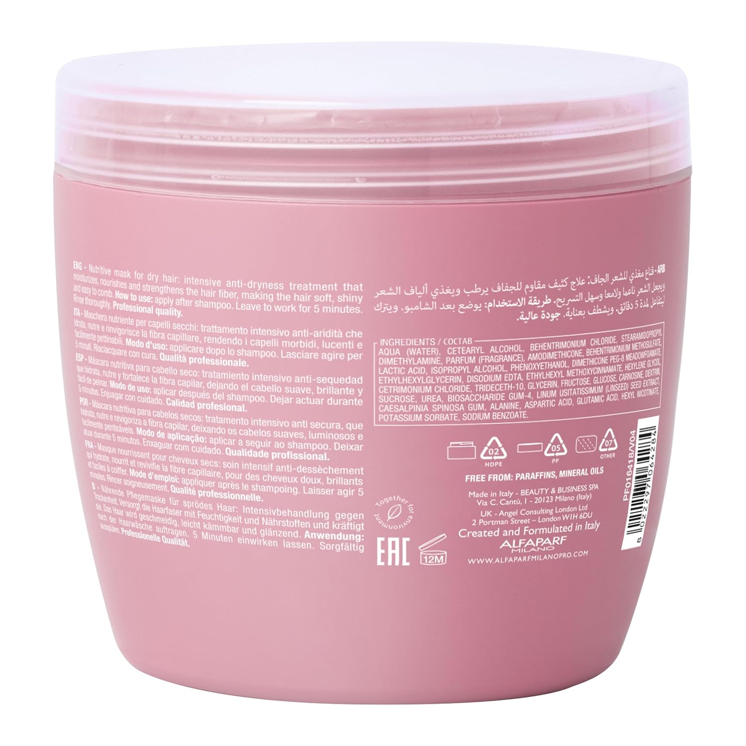 Alfaparf Milano Semi Di Lino Moisture Nutritive Mask for Dry Hair - Safe on Color Treated Hair - Sulfate, Paraben and Paraffin Free - Professional Salon Quality