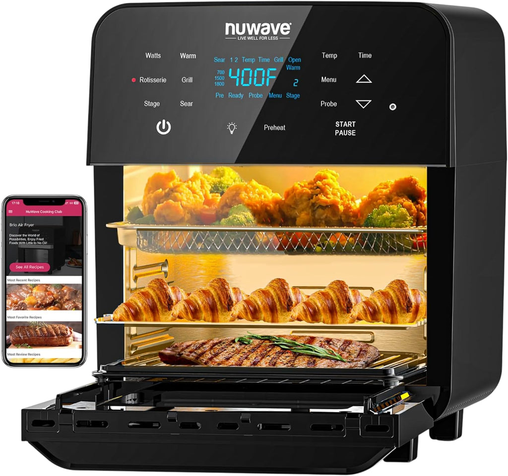 Bri 15.5Q Ai Frye Rotisseri Oven X-Larg Famil Size Powerfu 1800W Rac Positions 50¡ã-425¡ã Tem Controls 10 Preset 5 Memory Integrate Smar Thermometer Linea Technology