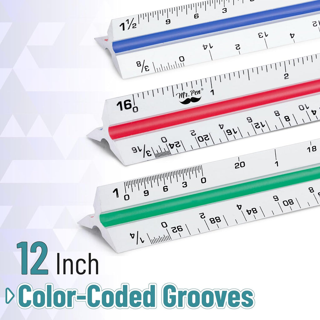 Mr. Pen Architectural Scale Ruler, 12 Inch, White, Contractor's Scaling Ruler, Drawing & Drafting Tool