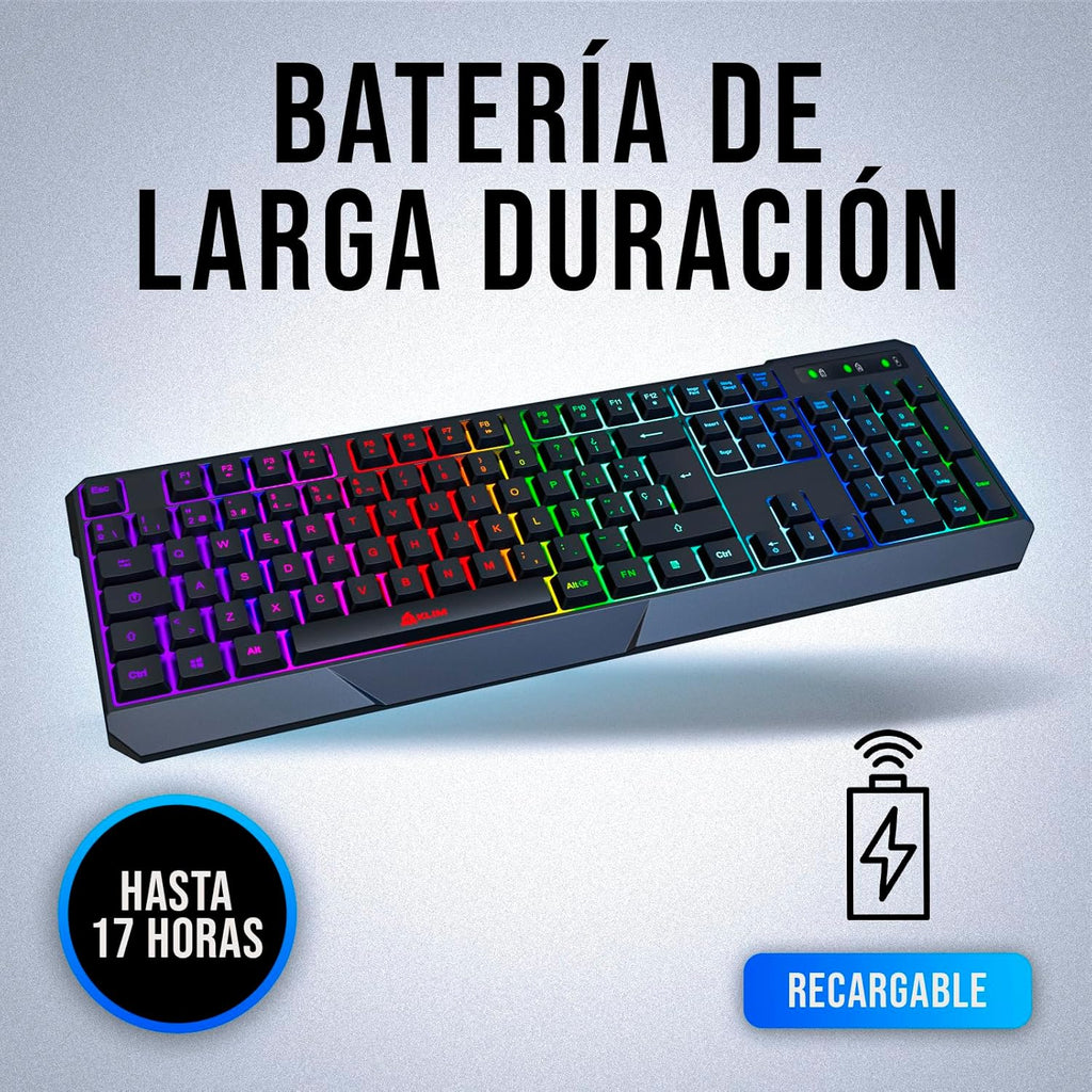 KLIM Chroma Wireless Spanish (Espa?a) Keyboard, RGB Backlit Wireless Keyboard, Rechargeable Battery, Quiet, Water-Resistant, Plug Play for PC, Mac, PS4/PS5