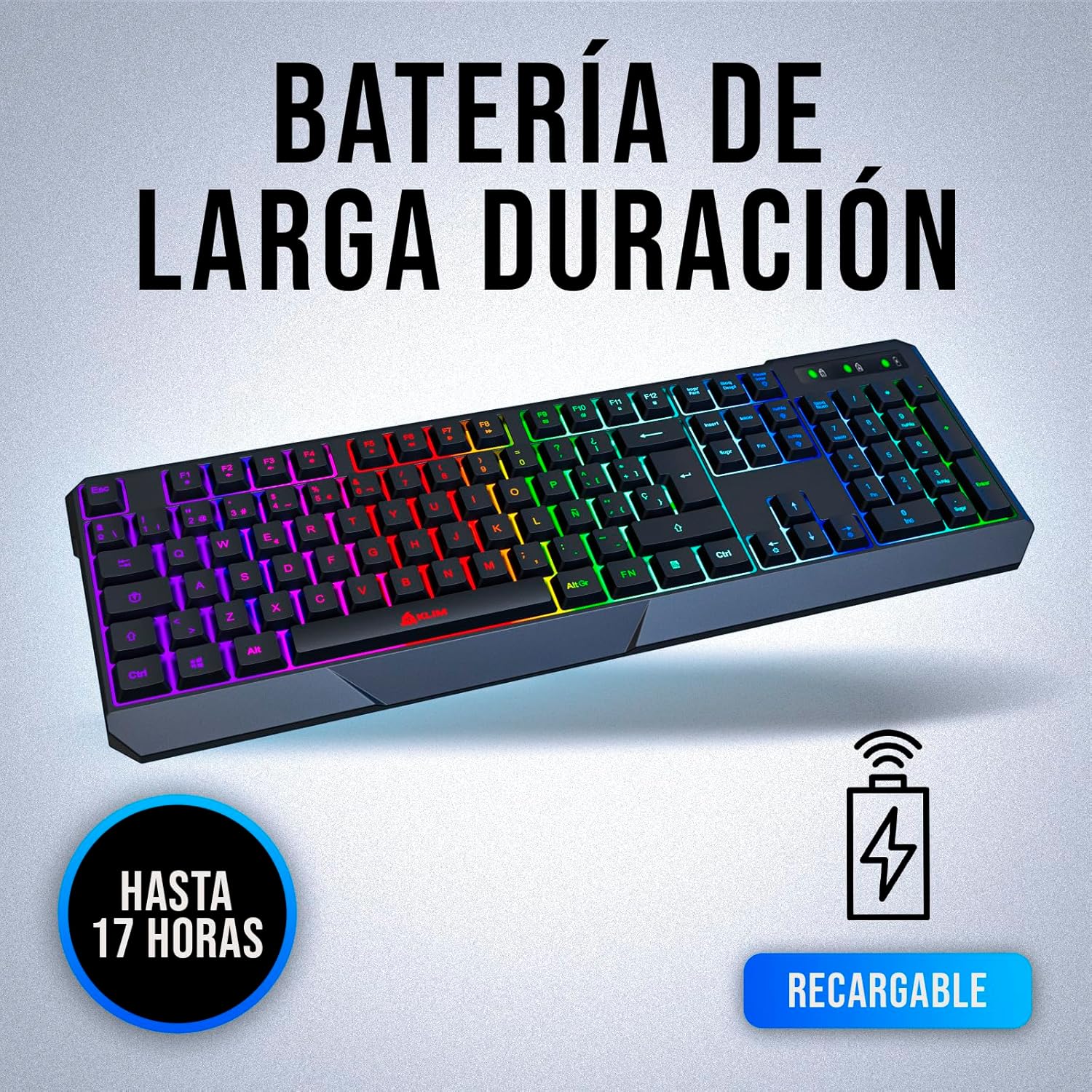 KLIM Chroma Wireless Spanish (Espa?a) Keyboard, RGB Backlit Wireless Keyboard, Rechargeable Battery, Quiet, Water-Resistant, Plug Play for PC, Mac, PS4/PS5