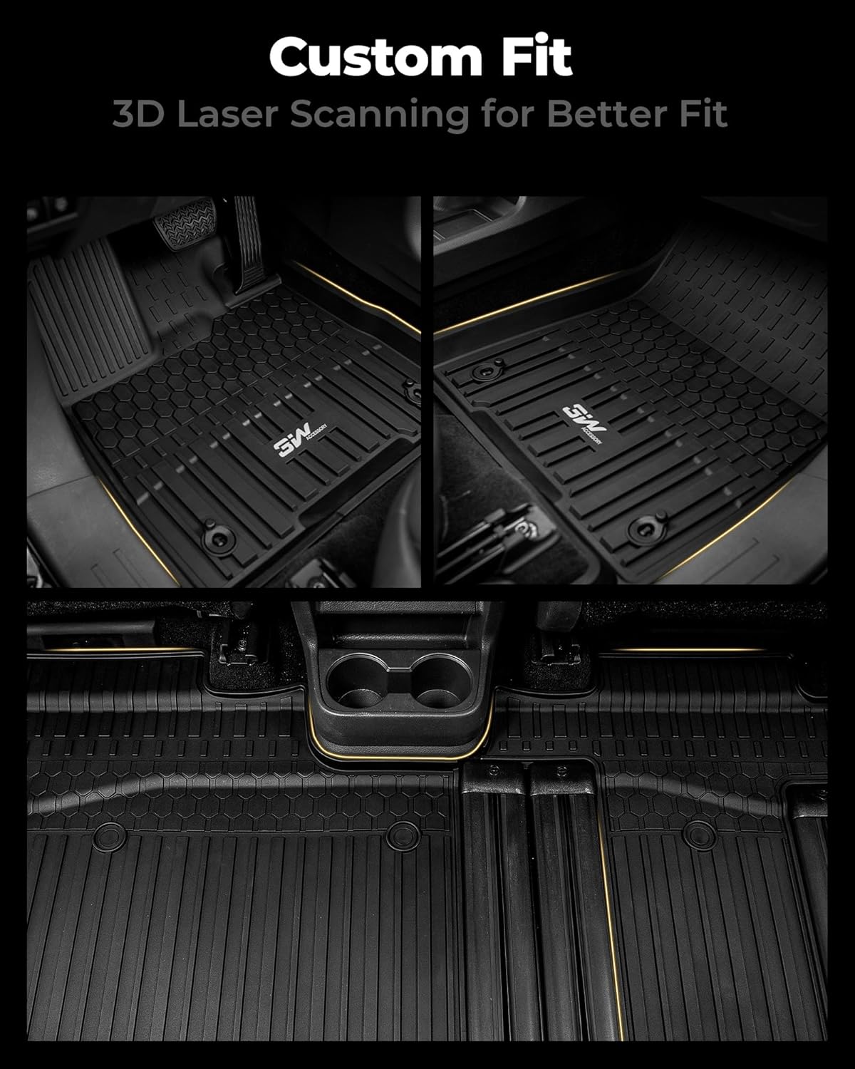 3W Floor Mats Fit Toyota Sienna 2021-2026 (Only for 8 Seat) LE/XLE, TPE All Weather Custom Fit Floor Liner for Toyota Sienna 1st, 2nd and 3rd Row, Black (Only for 8 8assenger)