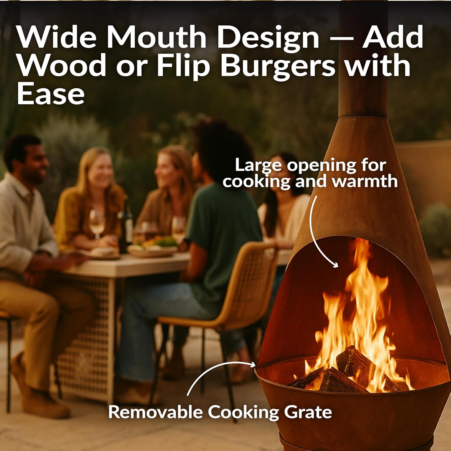 Sunnydaz 6-Foo Larg Chimine Outdoo Fireplac Outdoo Wood-Burnin Fireplac Chimne Fir Pi wit Gril Grat Rustic