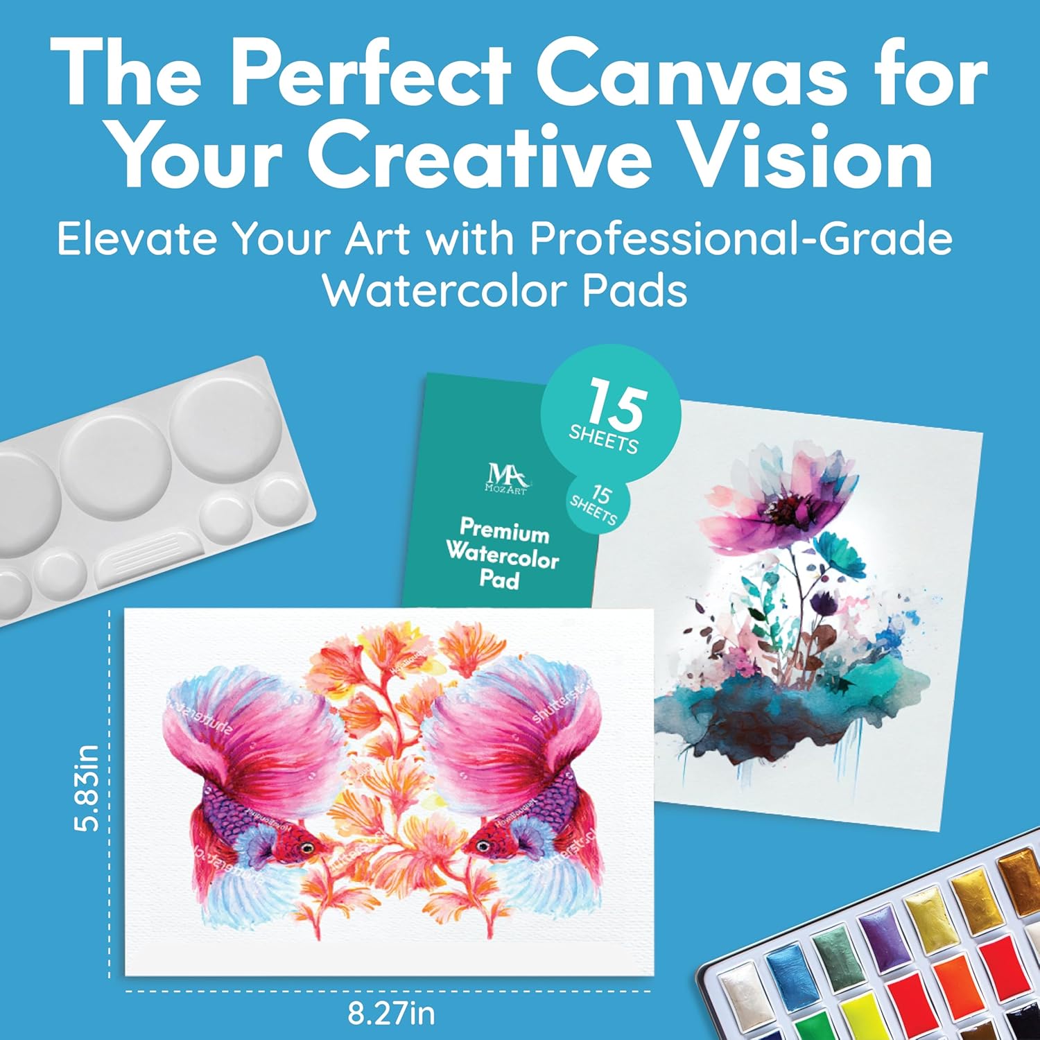 Mozart Japanese Watercolor Paint Set - Komorebi Art Kit with 40 Color Pans - 10 Watercolor Brushes - Paint Palette, Brush Pen Paper Pad - Complete Supply for Adults, Kids Students