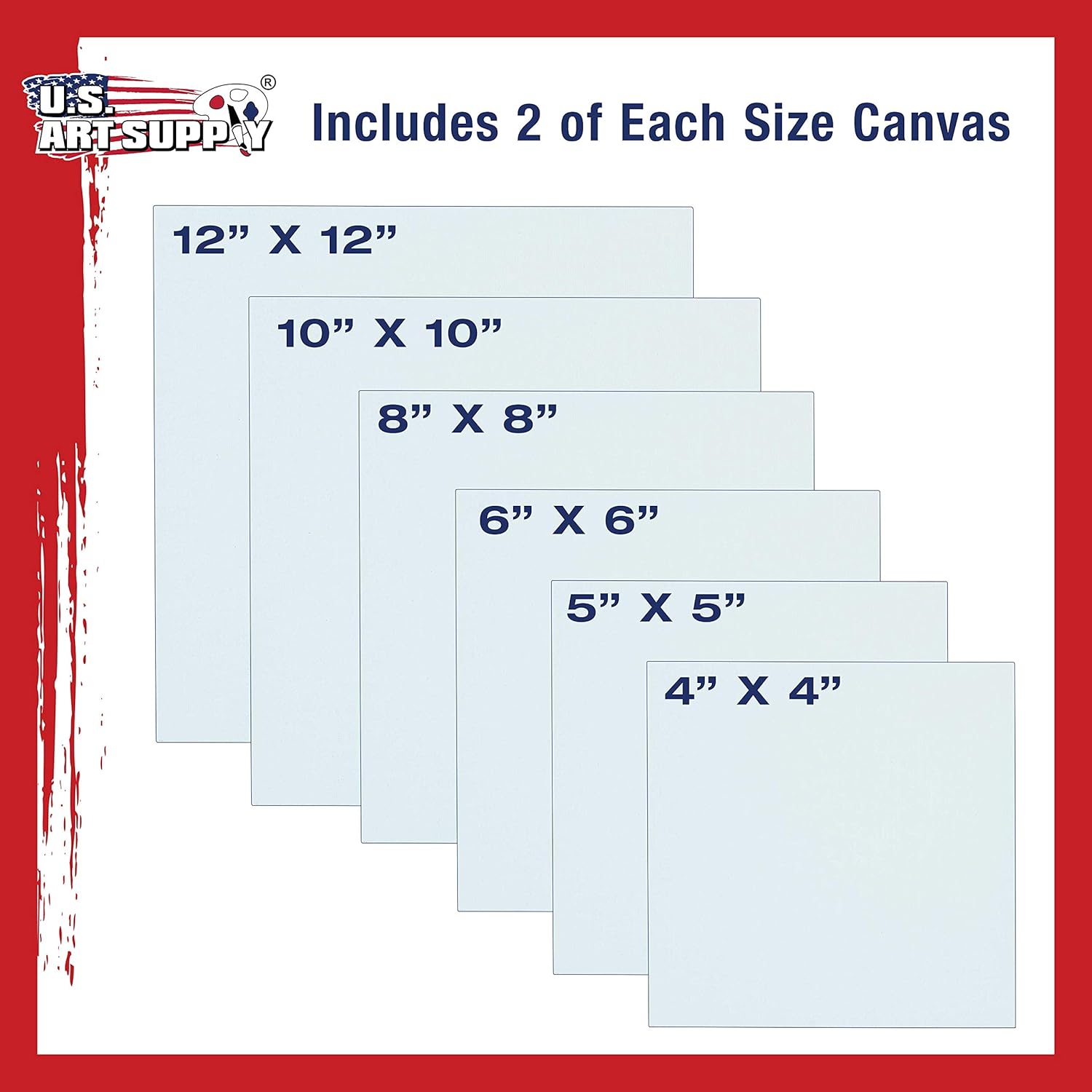 U.S Ar Suppl Squar Variet Assortmen Professiona Artis Qualit Aci Fre Canva Panel 12-Tota Panel (2-EA 12x12 10x10 8x8 6x6 5x5 4x4)