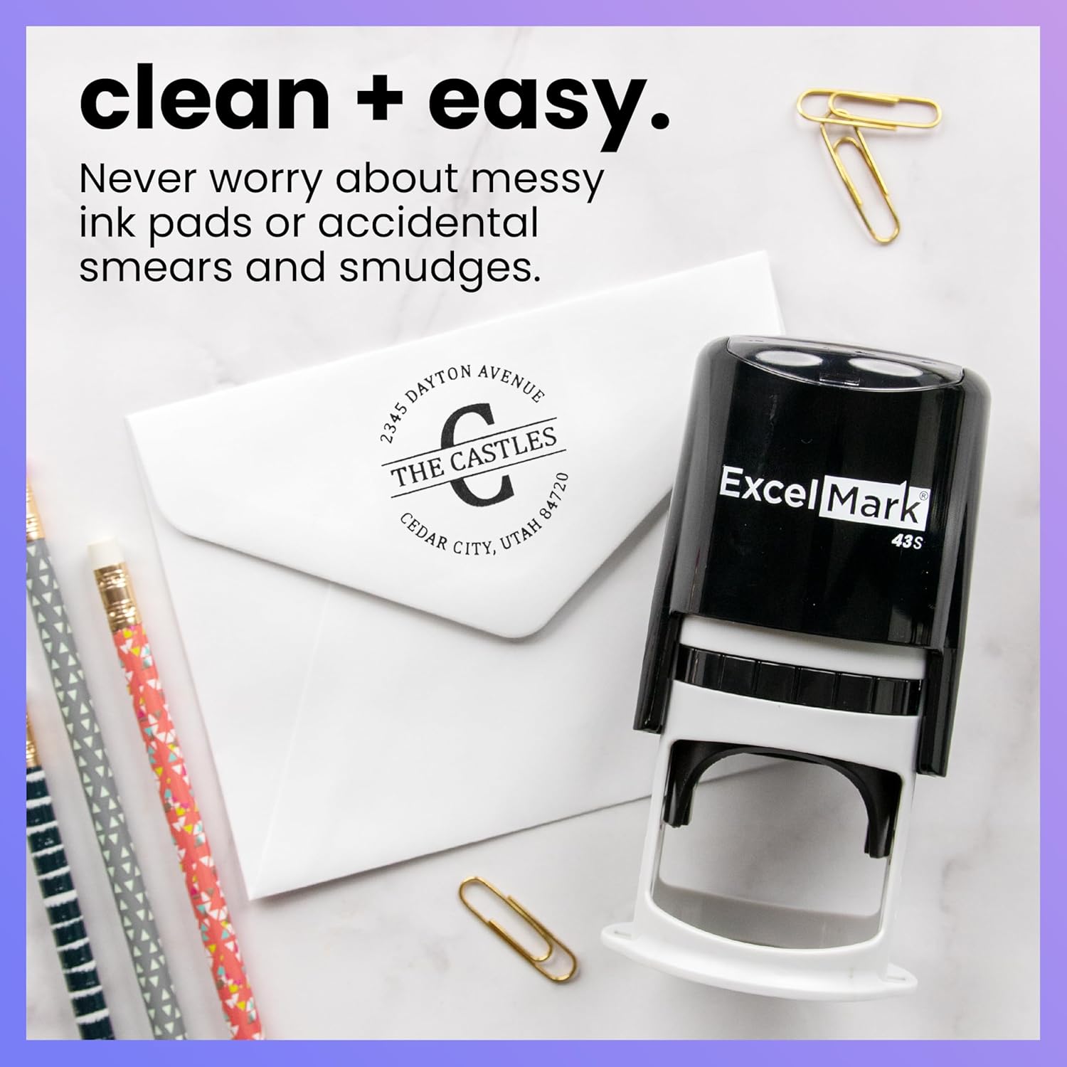 ExcelMar Custo Addres Stamp Self-Inkin Monogra Addres Stamp Personalized