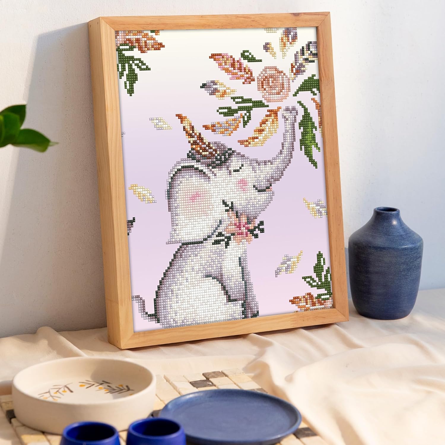 DIAMON DOT Flowe Showe Elephan Diamon Paintin Kit fo Adult Diamon Ar Kit Relaxin Creativ Craf Ki wit Dot Gem 12inchx14inch