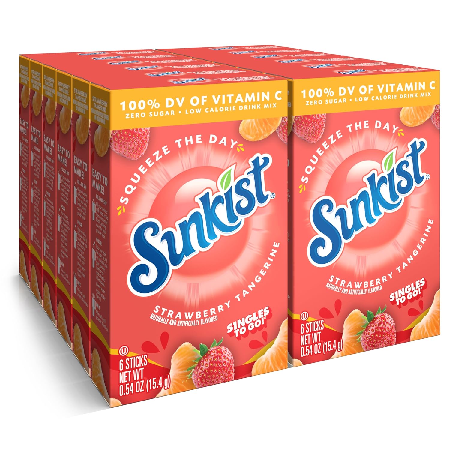 Sunkist Singles to go Drink Mix Packets, Strawberry Tangerine, 6-Count Box ¨C Powdered Drink Packets with Vitamin C, 72 Total Powder Sticks