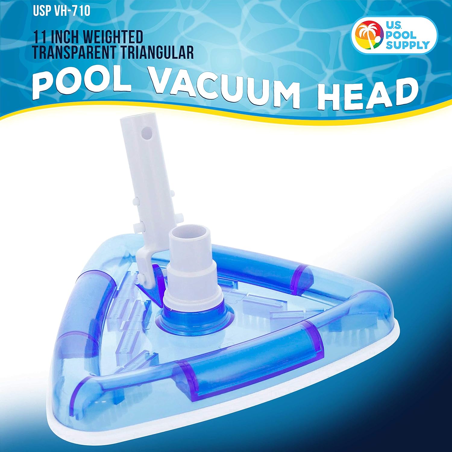 U.S. Pool Supply Weighted Transparent Triangular Pool Vacuum Head with Swivel Hose Connection and EZ Clip Handle - Connect 1-1/4inch or 1-1/2inch Hose - Removes Debris, Clean Corners - Safe for Vinyl Pools