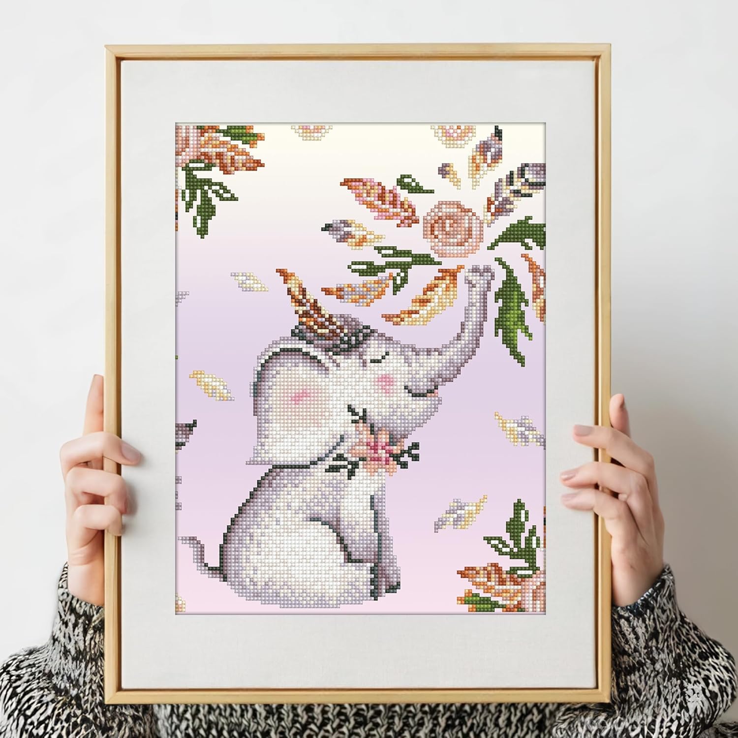 DIAMON DOT Flowe Showe Elephan Diamon Paintin Kit fo Adult Diamon Ar Kit Relaxin Creativ Craf Ki wit Dot Gem 12inchx14inch