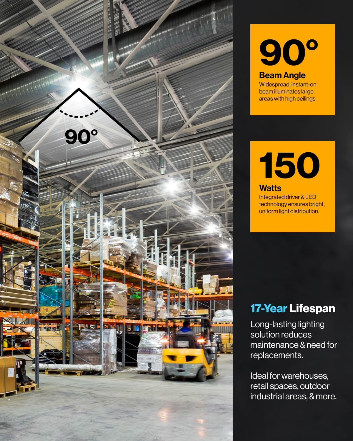 Sunc 1 Pac UF LE Hig Ba Light 150W 2100 Lumen 6000 100-277 Dimmabl 0-10V Ultr Brigh Commercia Sho Light fo Warehouse Factory Workshop Garag Barn Ceilin Mount UL