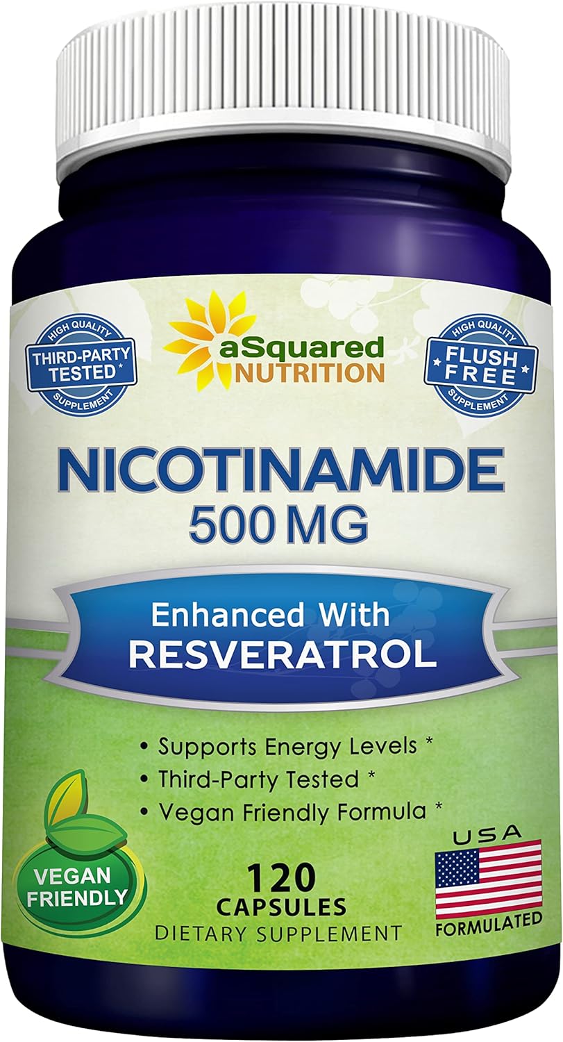 aSquare Nutritio Nicotinamid wit Resveratro 12 Veggi Capsule Vitami B 500m (Niacinamid Flus Free Supplemen Pill t Suppor NAD Ski Cel Healt Energy