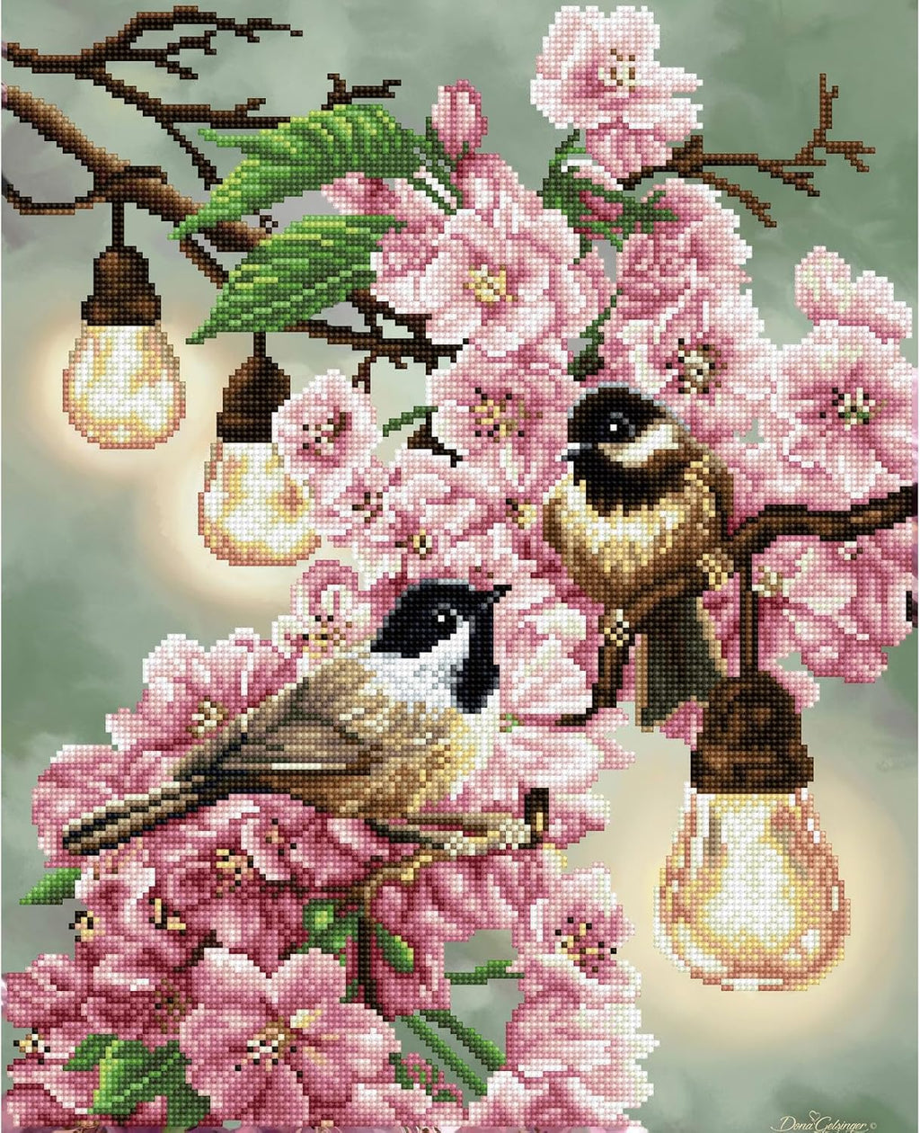 DIAMON DOT Cherr Blossom Chickadee Ar Craf Kit Partia Dril Roun Dot fo Adults