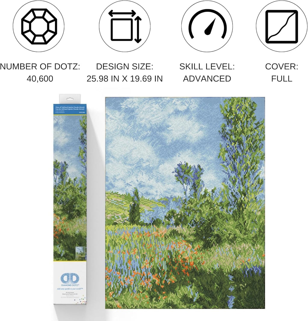 DIAMON DOT Vie o Vetheui (Apre Claud Monet Landscap Diamon Paintin Kit fo Adult Diamon Ar Kit Relaxin Creativ Craf Ki wit Dot Gem 26inchx19.7inch