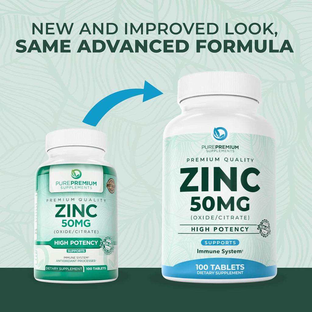 PurePremiu Natura Zin 50m Supplement fo Men/Wome GMP-Certifie Hig Potenc Vitami Zin Citrate/Oxid fo Adults Immun Antioxidant Energ Suppor 10 Tablets