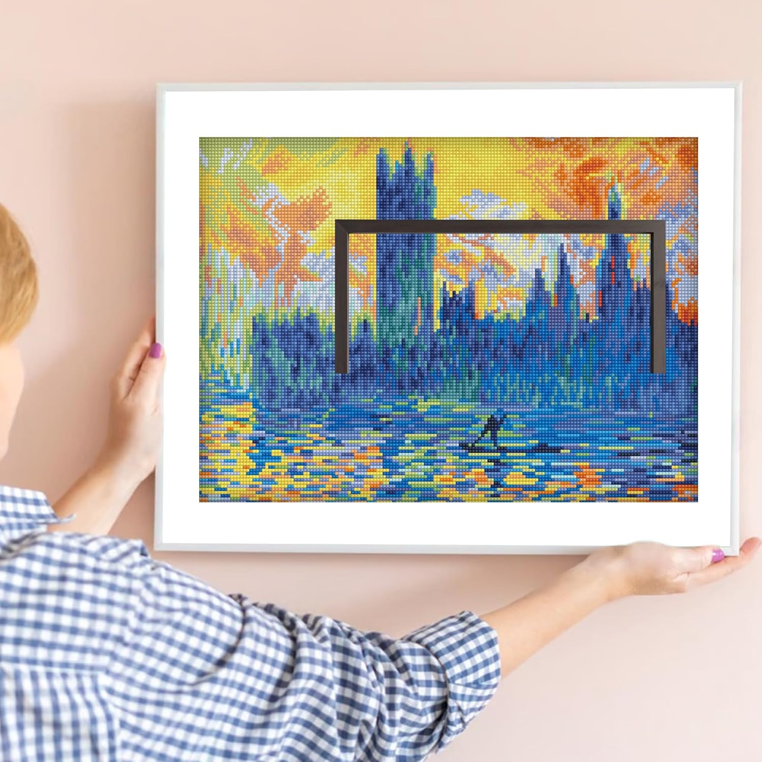 DIAMON DOT Londo Parliamen i Winte (apr? Monet Landscap Diamon Paintin Kit fo Adult Diamon Ar Kit Relaxin Creativ Craf Ki wit Dot Gem 18.1inchx16.1inch