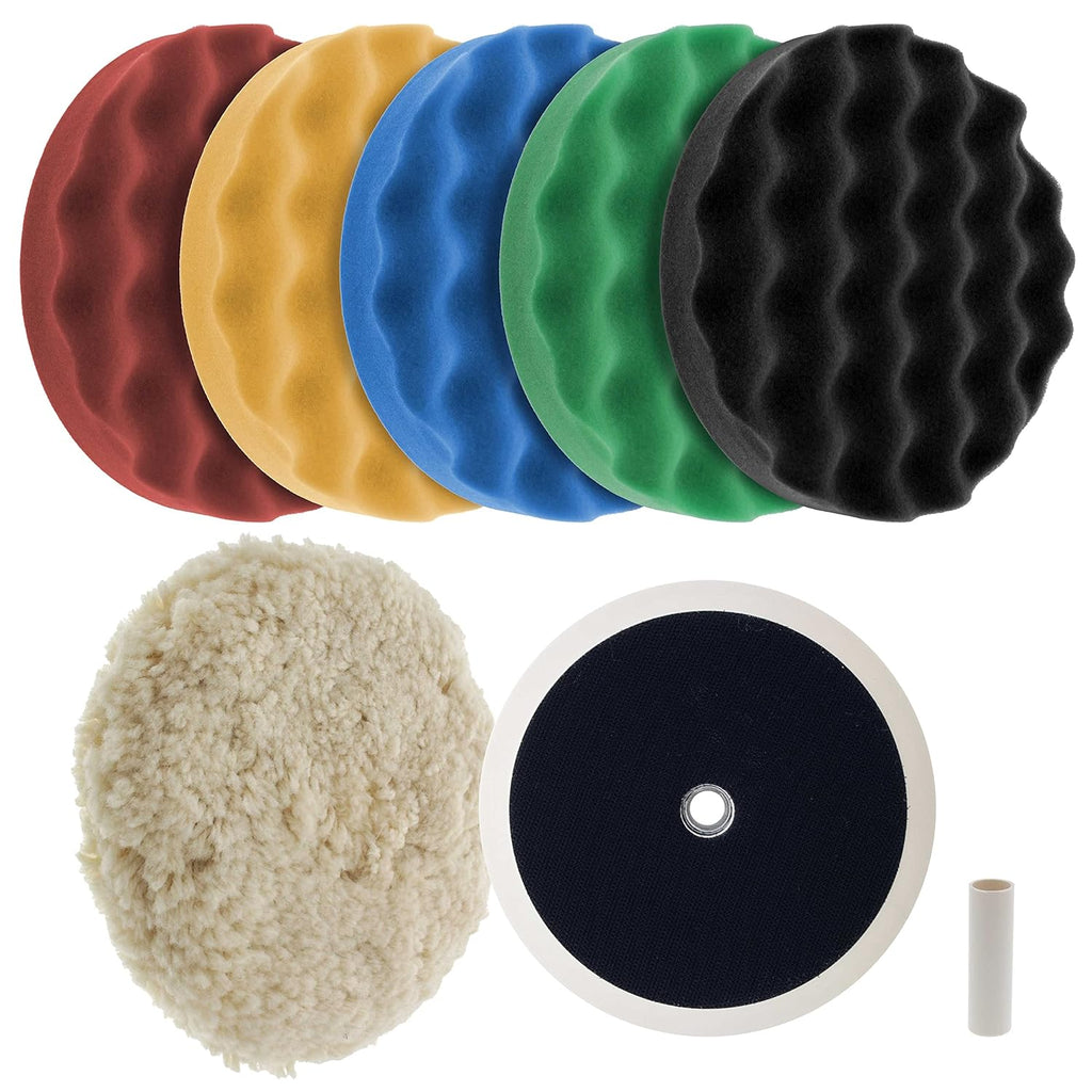 TC Globa Professiona Pa Buffin an Polishin Ki wit Waffl Foa Pad an Woo Gri Pa fo Ca Detailin Complet inc Polishe Buffin Pad Se wit 5/ inc Threade Backin Plate