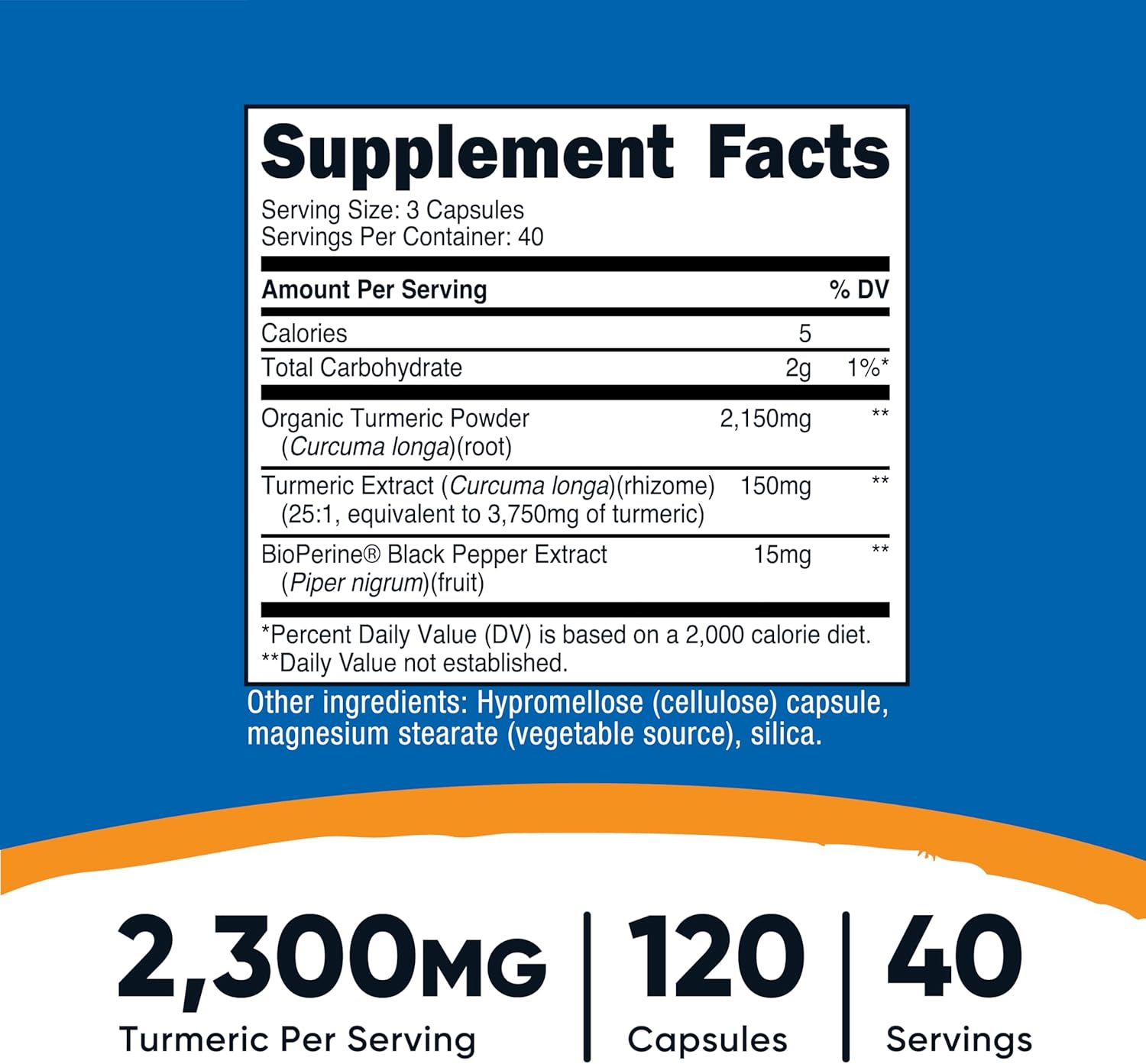 Nutricost Turmeric Curcumin with BioPerine and 95% Curcuminoids, 2300mg, 120 Capsules, Veggie Capsules, 767mg Per Cap, 40 Servings, Gluten Free, Non-GMO