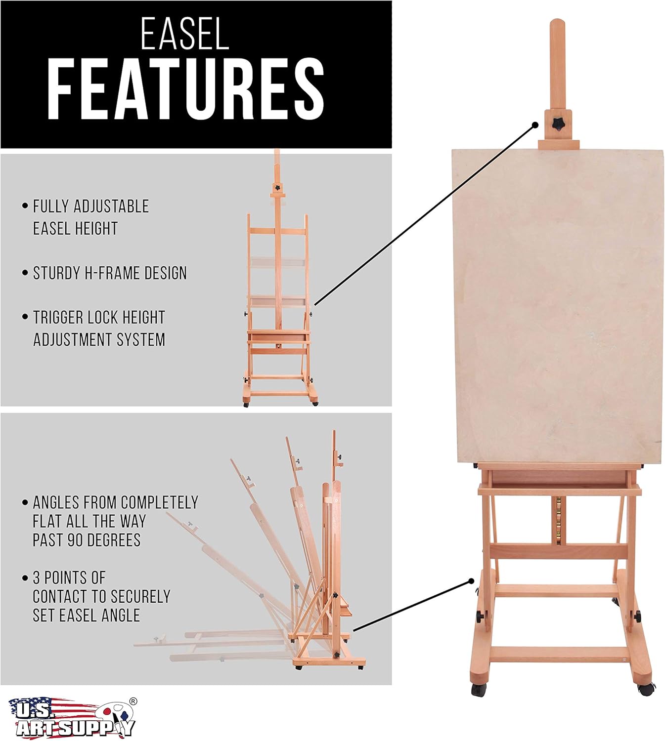 U.S Ar Suppl Mediu Woode Studi Fram Ease wit Storag Tra an Wheel Adjustabl t 96inc High Hold 48inc Canva Beechwoo Artis Ease fo Painting Ar Display Portraits