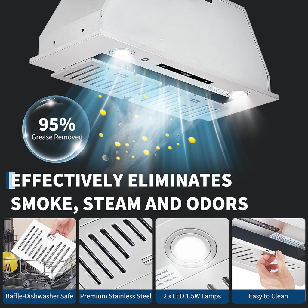 Rang Hoo 3 i Unde Cabinet Stainles Stee Kitche Ven Hood 45 CFM Ducted/Ductles Convertibl Duct Gesture Touc Remot Control Spee Settings Eas t Clean