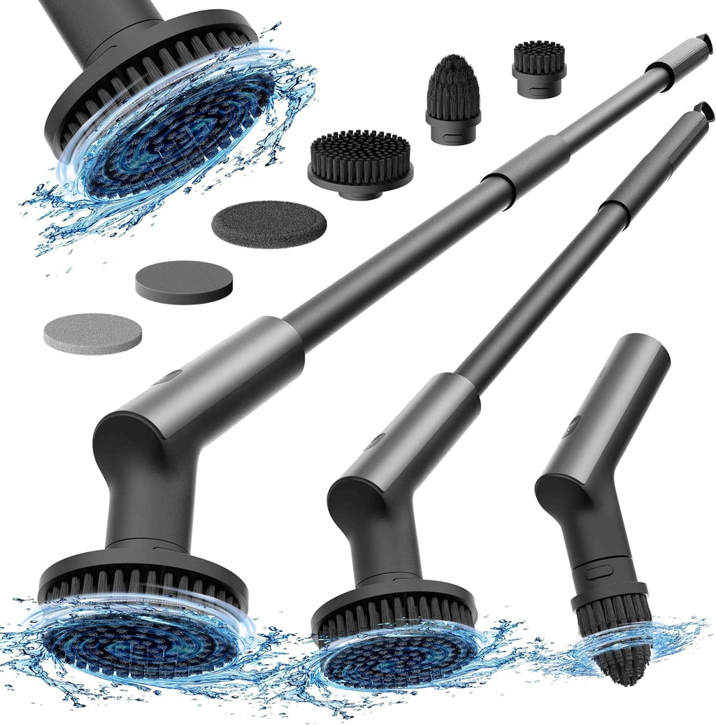 HOT Cordles Electri Spi Scrubber IPX Ful Bod Waterproo Bathroo Cleanin Brush Ma 2 in-lb Showe Scrubbe Brus wit Lon Handle Brus Heads Powe Scrubbe fo Bathroom Floor Tile