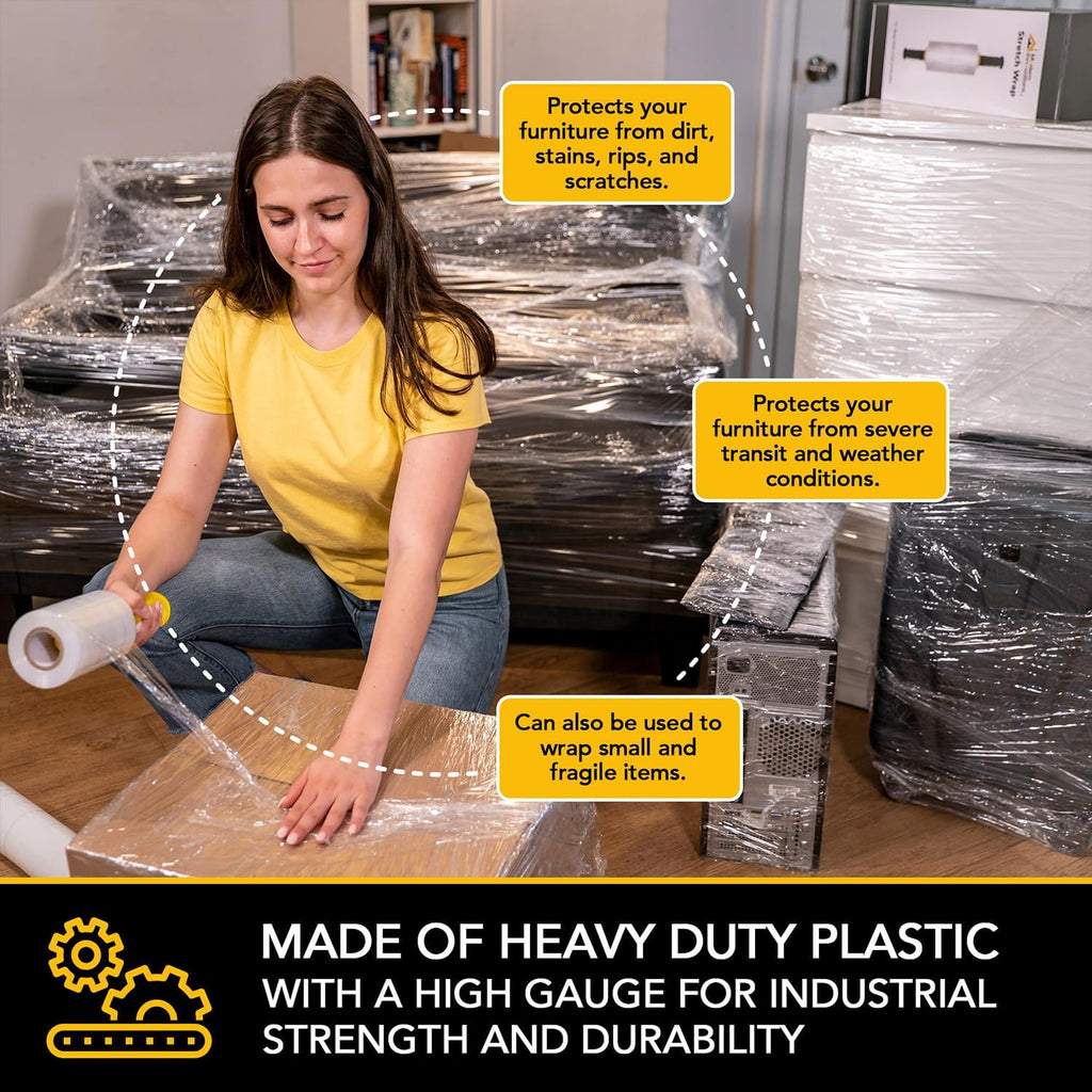 Mini Stretch Wrap 5 Inch Plastic Stretch Film for Pallet Wrap - Stretch Wrap for Moving Supplies - 5 Inch x 1000 Feet, 70 Gauge, 2 Pack with Handles