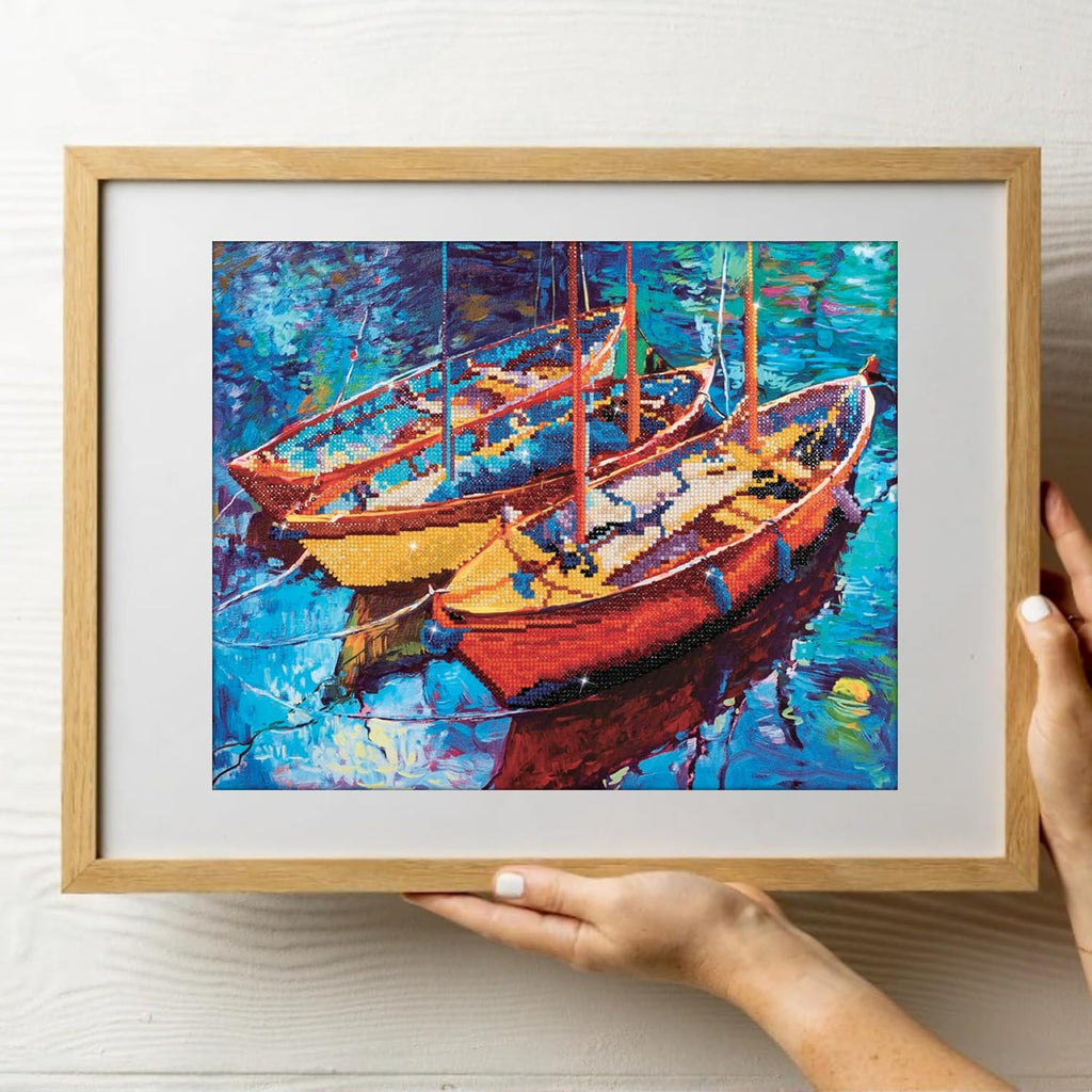 DIAMON DOT Drea Boat Se Diamon Paintin Kit fo Adult Diamon Ar Kit Relaxin Creativ Craf Ki wit Dot Gem 15inchx18.5inch