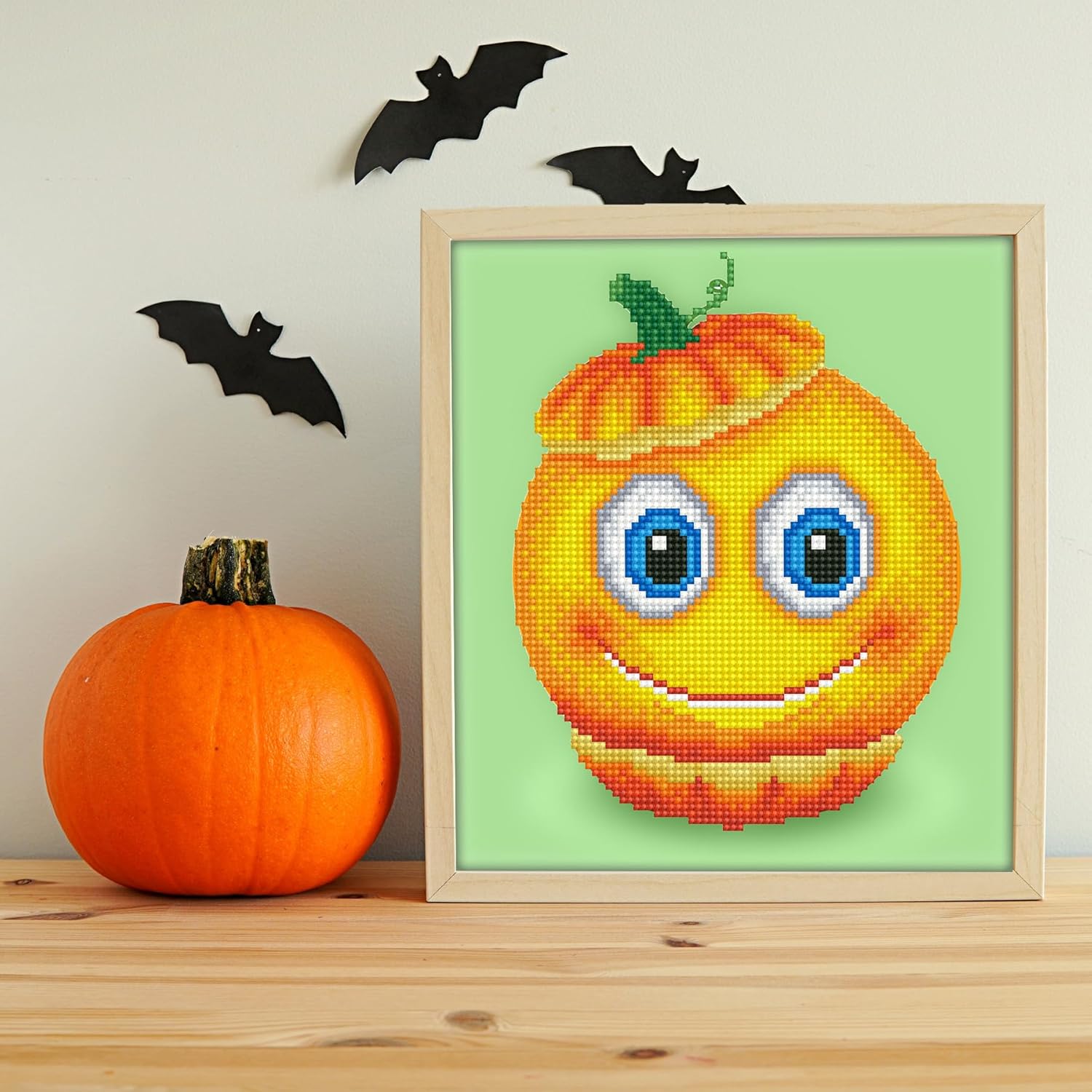 DIAMON DOT Swee Pumpki Emoj Diamon Paintin Kit fo Adult Diamon Ar Kit Relaxin Creativ Craf Ki wit Dot Gem 9.5inchx10.2inch