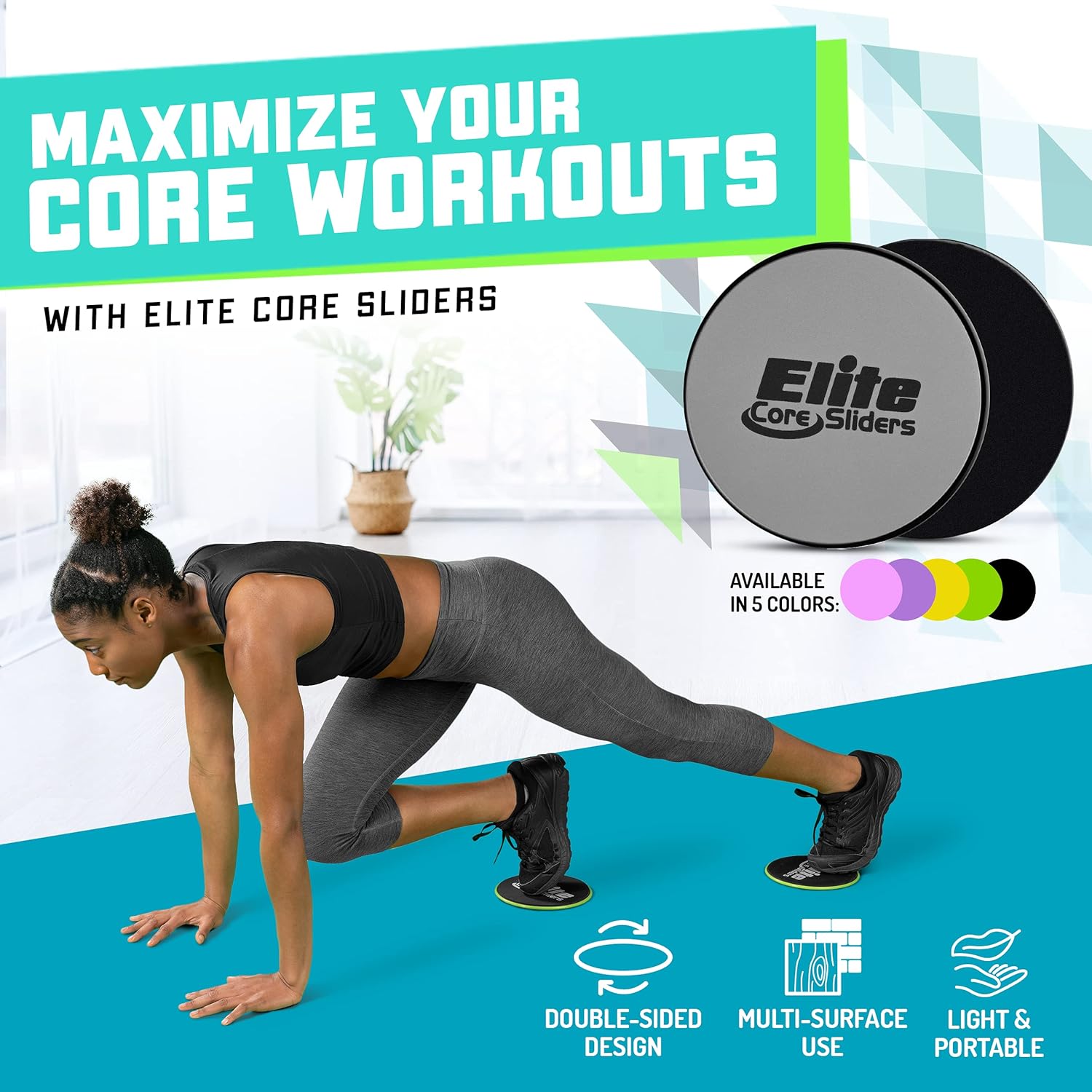 Elite Sportz Core Sliders for Working Out - Pack of 2 Compact, Dual Sided Gliding Discs for Full Body Workout on Carpet or Hardwood Floor - Fitness Home Exercise Equipment - Small Gift for Athletes