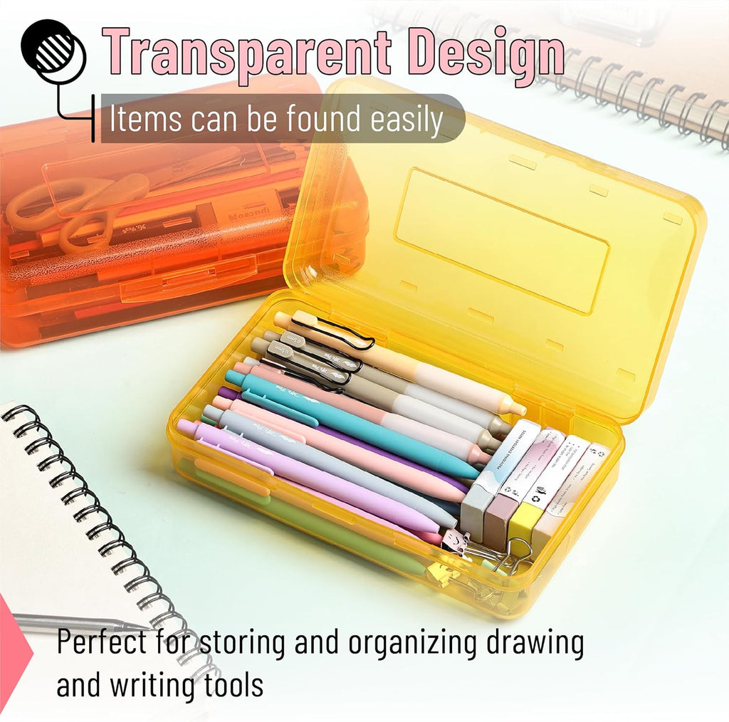 Mr. Pen- Clear Pencil Boxes Bulk, 12 Pack, Colorful, Snap-Tight Lid, Plastic Pencil Box Organizer, 7.9inchx4.5inchx2.4inch