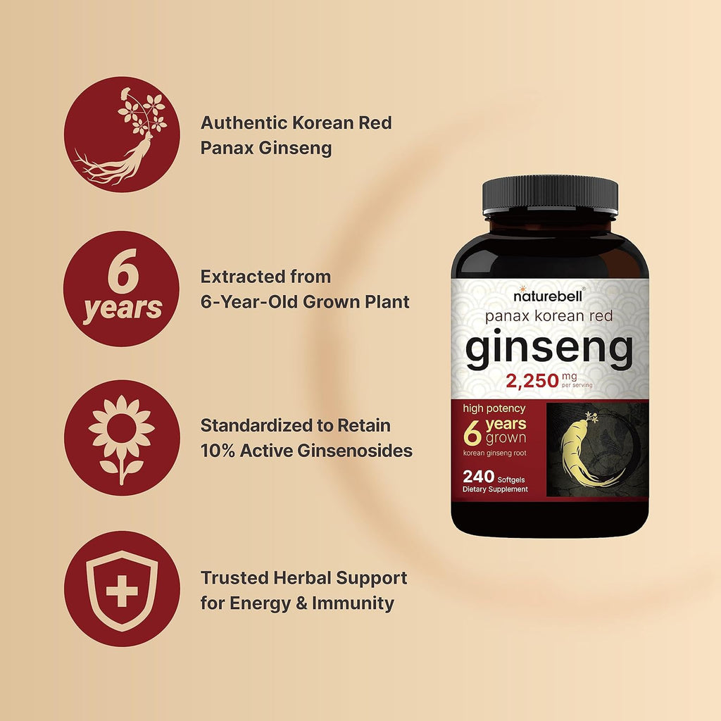 NatureBel Korea Re Ginsen 2,250m Pe Serving 24 Softgel Pana Ginsen Root Standardize t 10 Ginsenosides Non-GMO Suppor Energy Mal Performance Immun System