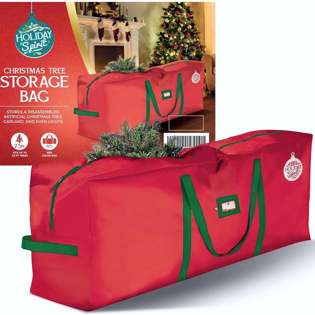 HOLIDAY SPIRIT Heavy Duty Canvas Bags for Christmas Tree - Waterproof Storage Bag with Reinforced Handles and Dual Zipper for 9 Ft Tree - 600D Oxford Material Protects from Dust and Moisture, Red