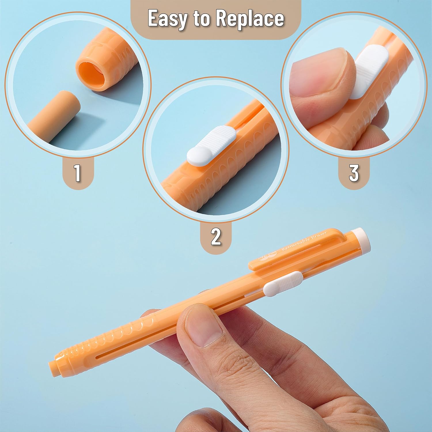 Mr. Pen- Retractable Mechanical Eraser Pen, Pack of 6, Pastel Colored Barrels with Colored Erasers, Pencil Eraser for Pencils, Retractable Eraser Pen, Eraser for Artists, Eraser for Pens