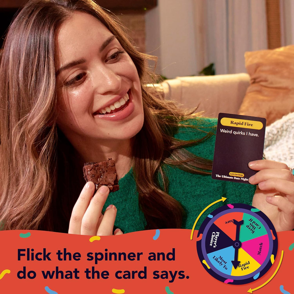 The Ultimate Date Night Game by Relatable, Great for Couples Games and Stay at Home Date Night Ideas, From The Makers of Let's Get Deep Relationship Card Game, Includes 300 Cards Spinner