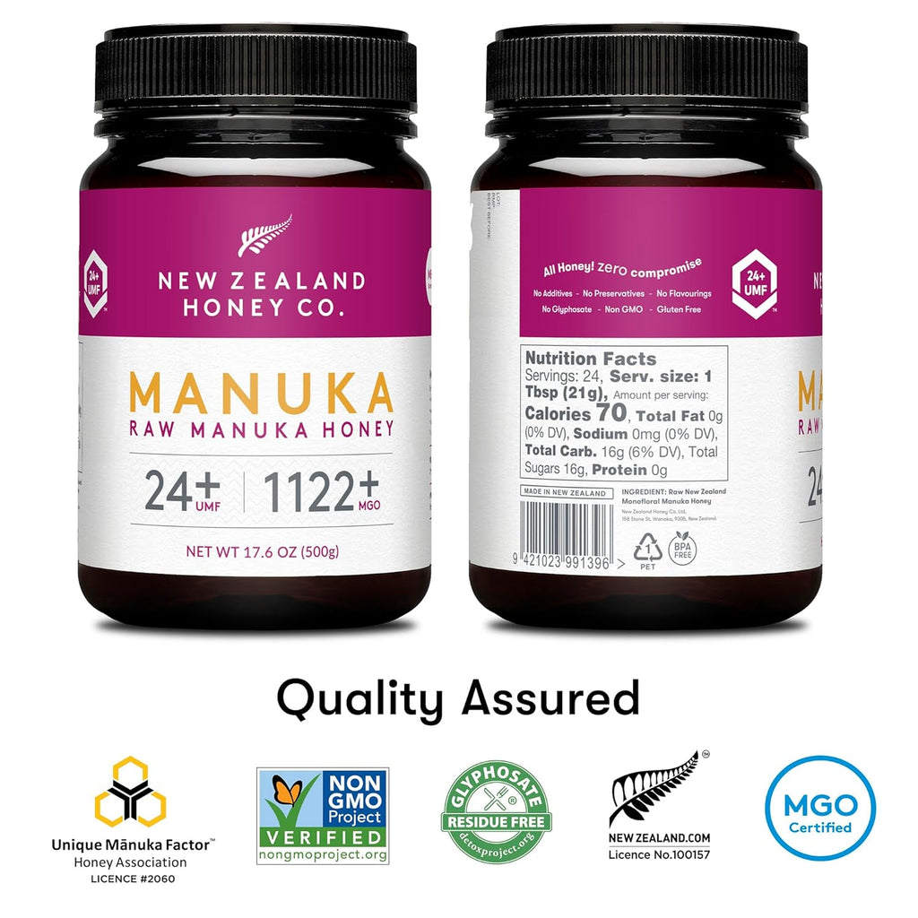 New Zealand Honey Co. Raw Manuka Honey UMF 24+ / MGO 1122+ | UMF Certified | 17.6oz | Pure Raw Honey