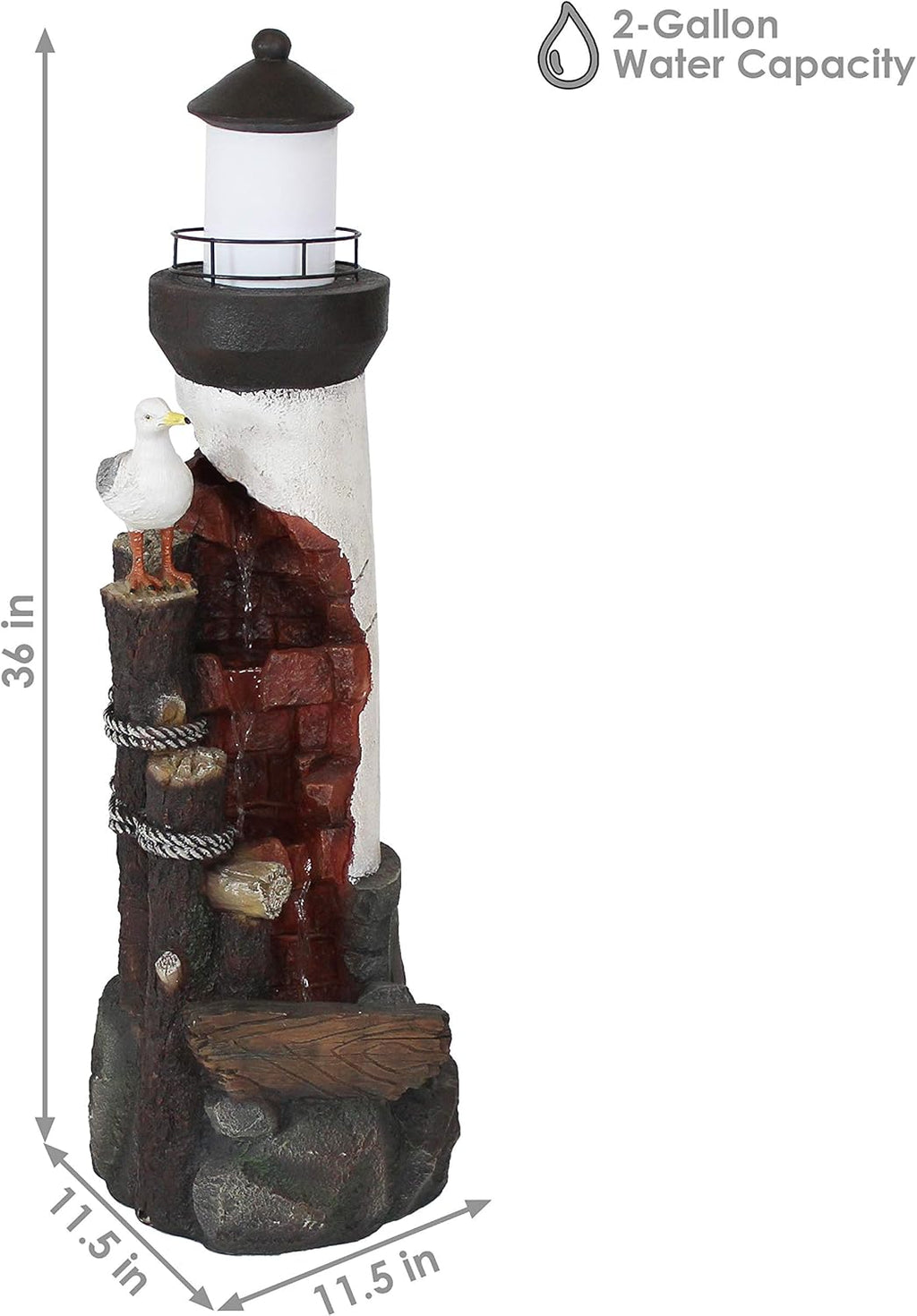 Sunnydaz 36-Inc Gull' Cov Outdoo Lighthous Wate Fountai wit LE Ligh Polyresi Decorativ Wate Feature