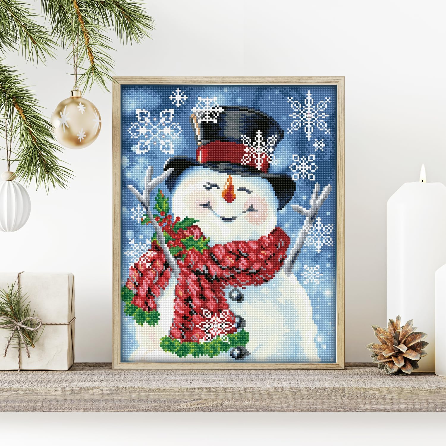 DIAMON DOT Joyfu Joll Snowma Diamon Paintin Kit fo Adult Diamon Ar Kit Relaxin Creativ Craf Ki wit Dot Gem 18x14
