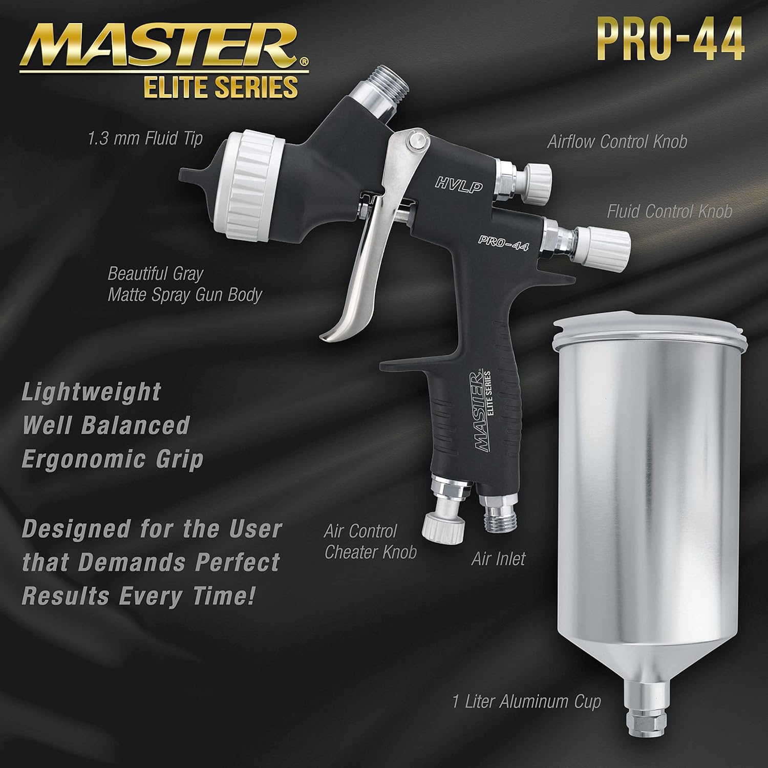 Maste Elit PRO-4 HVL Spra Gu wit 1.3m Tip Ai Pressur Regulato Gaug an 1 Cu Automotiv Spra Pain Gu fo Paintin Basecoat Clearcoat Advance Atomizatio Technology