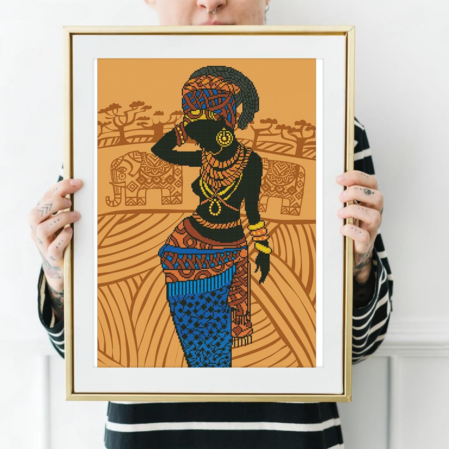 DIAMON DOT Africa Princes Portrai Diamon Paintin Kit fo Adult Diamon Ar Kit Relaxin Creativ Craf Ki wit Dot Gem 30inchx20.5inch