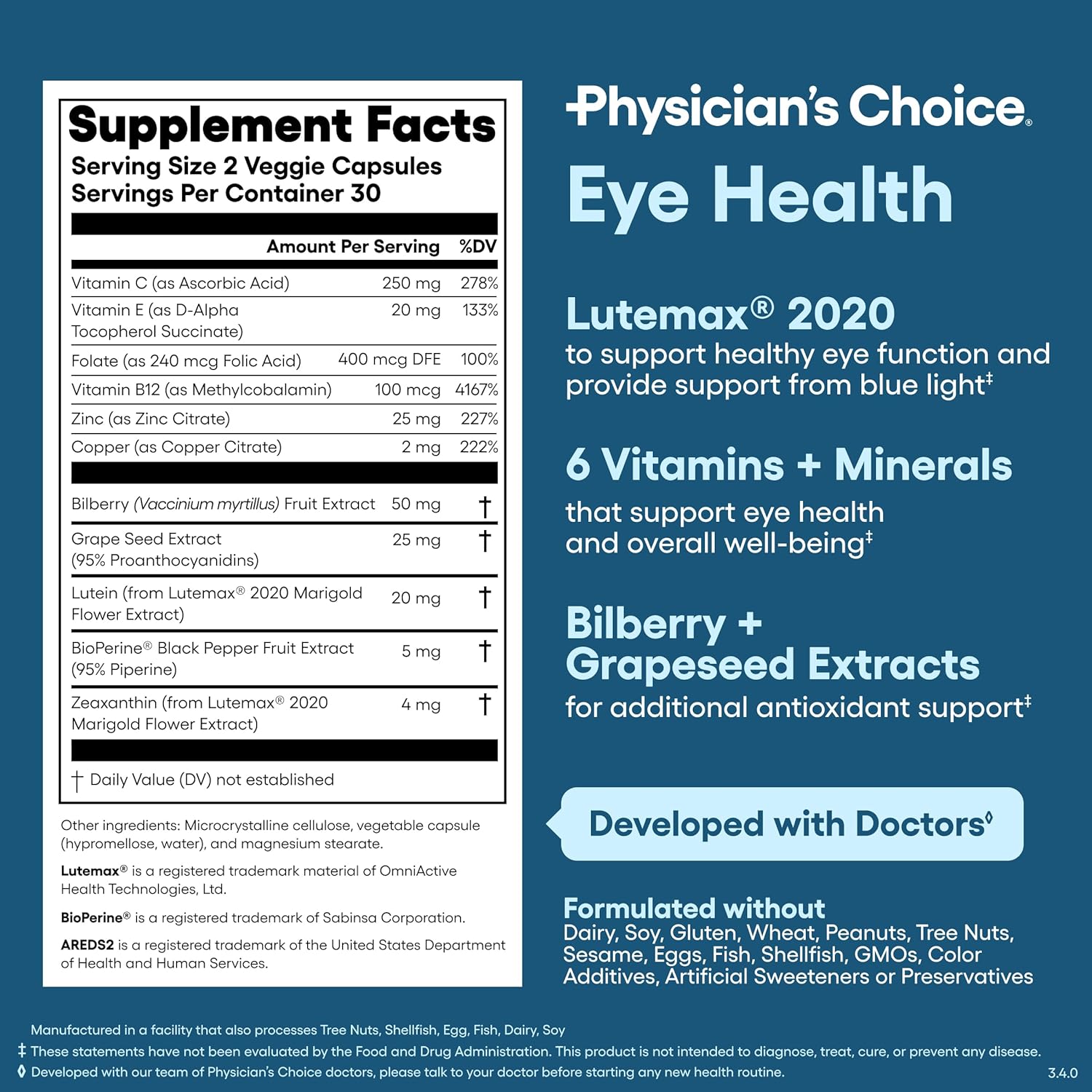 Physician' Choic Ey Healt Lutein Zeaxanthi Bilberr Extrac Support Ey Strain Dr Eyes an Visio Healt  Award-Winnin Clinicall Prove Ey Vitami Ingredient Carotenoi Blend