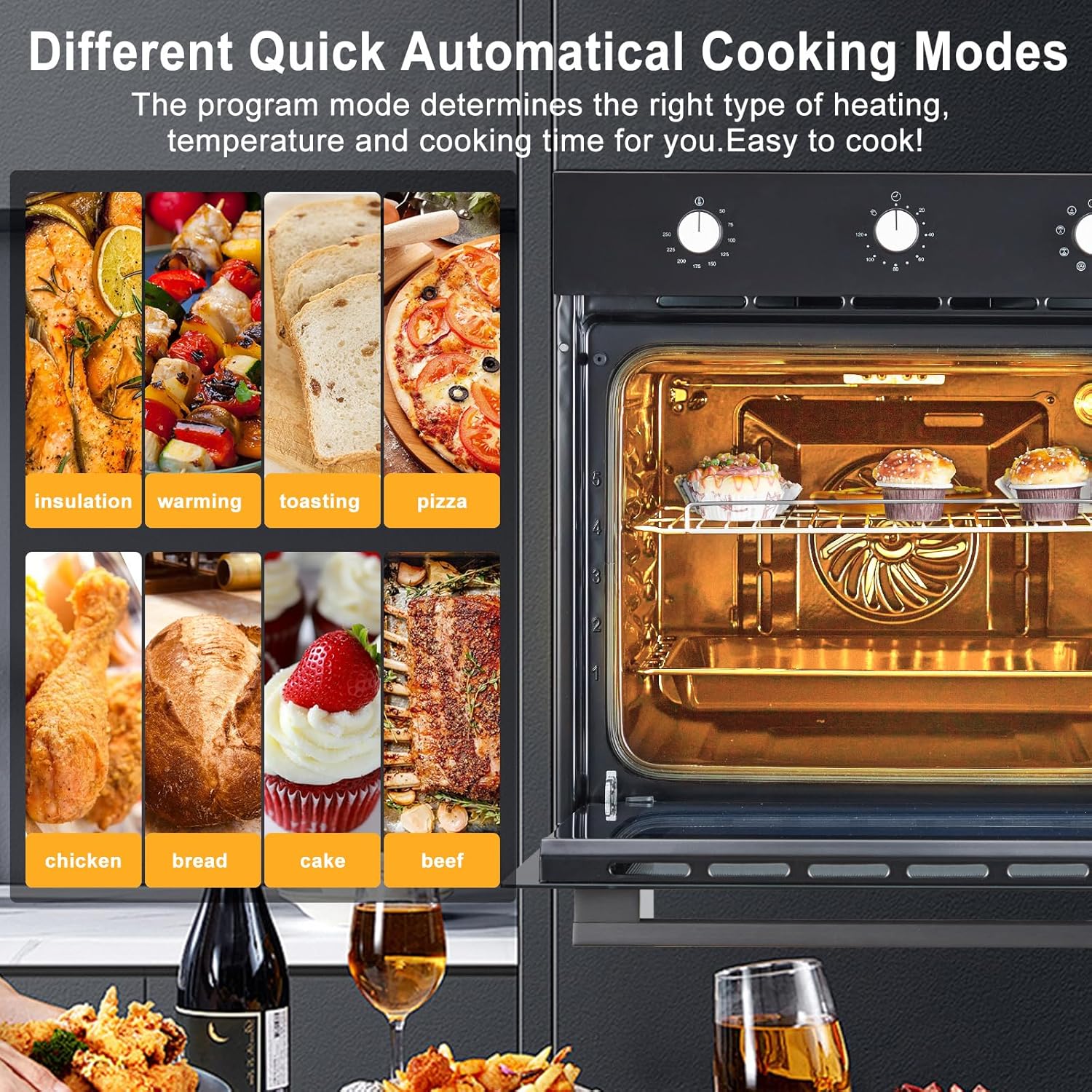 GarveeHom Singl Wal Ove 2 i Built-i Electri Oven wit Functions,Double-Laye Glas Door 3000W 240V 2.5Cu. Convectio Wal Ove i Stainles Stee fo Efficien Kitchen