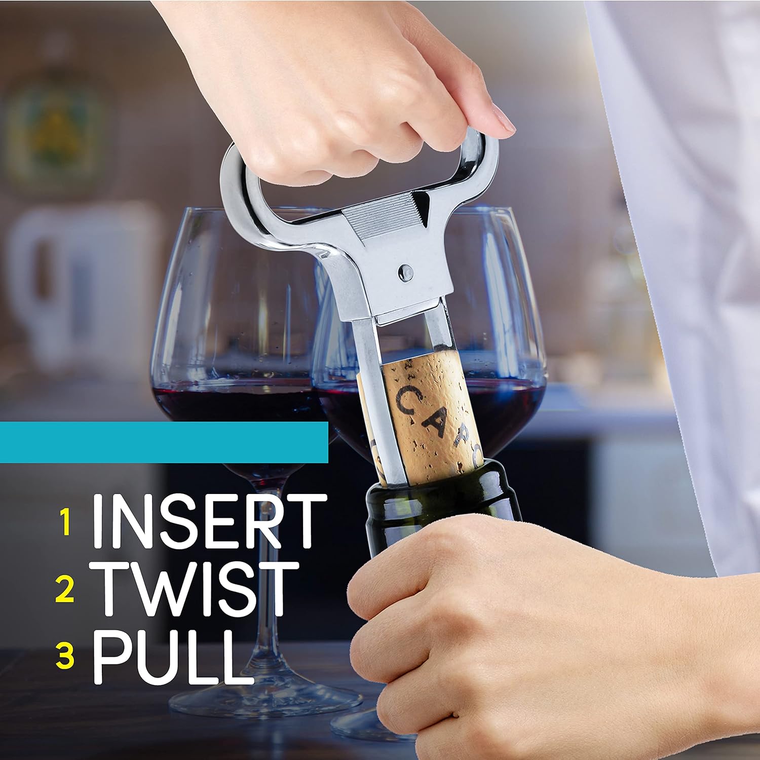 Ah So Wine Opener - Two Prong Cork Puller with 2 Wine Stoppers for Wine Bottles - Stainless Steel Wine Bottle Opener - Ideal for Safely Removing Fragile, Old Corks Intact - Gifts for Wine Lovers