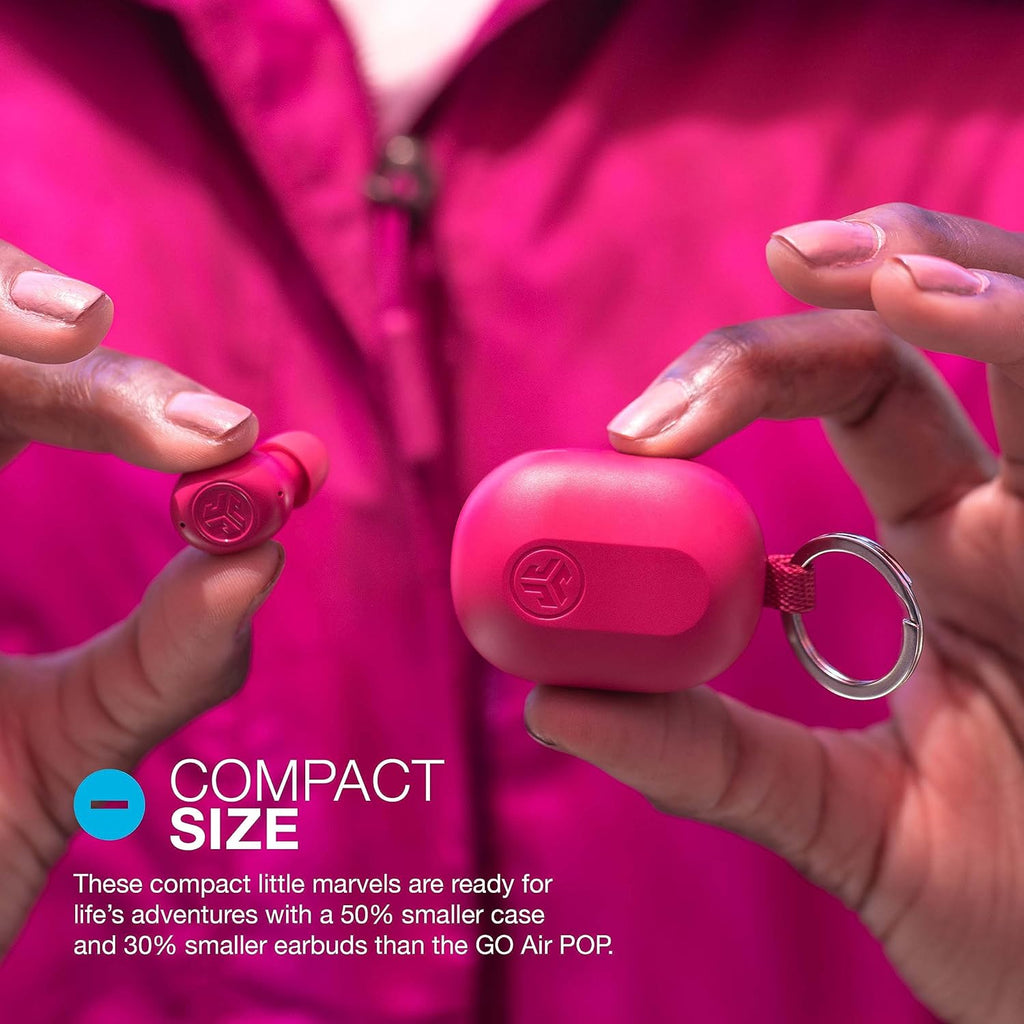 Mini True Wireless Bluetooth Earbuds + Charging Case, Hot Pink, IP55 Sweat and Dust Proof, Bluetooth Multipoint, Be Aware Audio, 3 EQ Sound Settings, Crystal Clear Calls