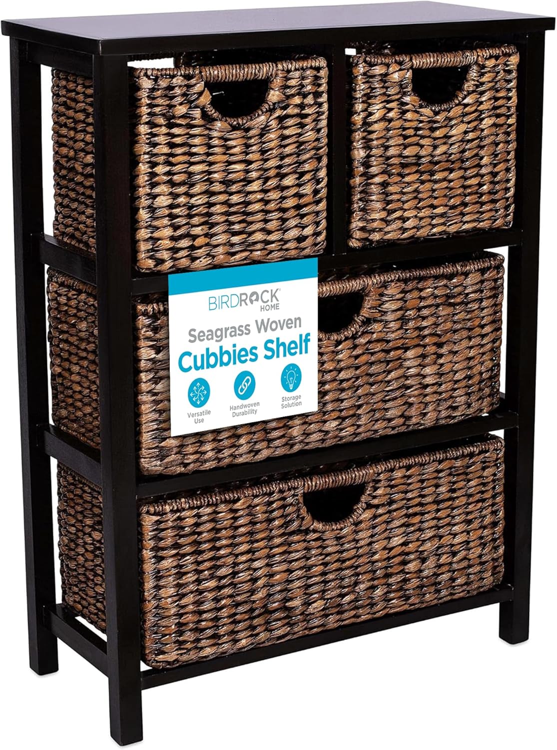 BIRDROC HOM Seagras Cubb Dresse  Drawe Bin Decorativ Woo Storag Cubbie Shel Organize Industria Furnitur Ches Baske Espresso