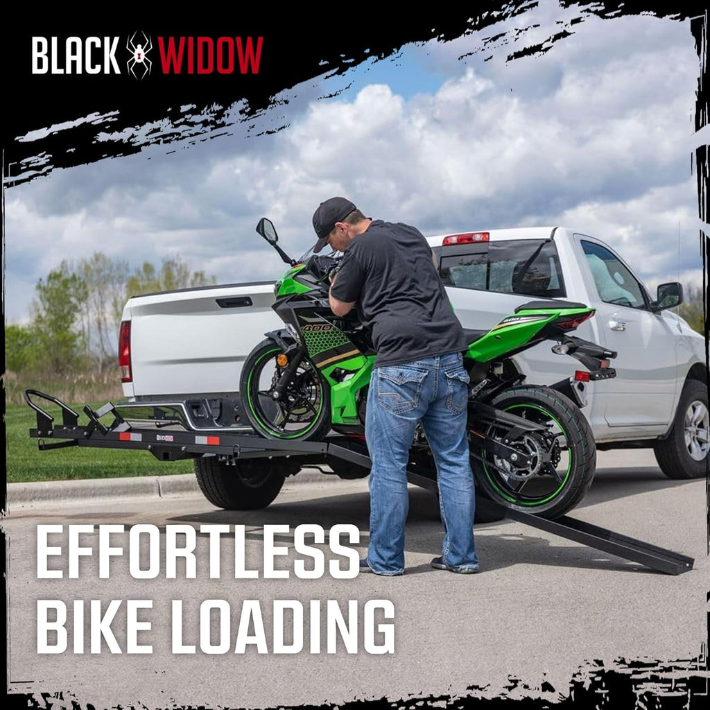 Blac Wido Stee Motorcycl Carrie wit Ram fo 2-Inc Receiver 60 l Capacit Hitch-Mounte Dir Bik an Scoote Haule wit Grit-Coate Trac an Anti-Rattl Devic fo SUV an Trucks