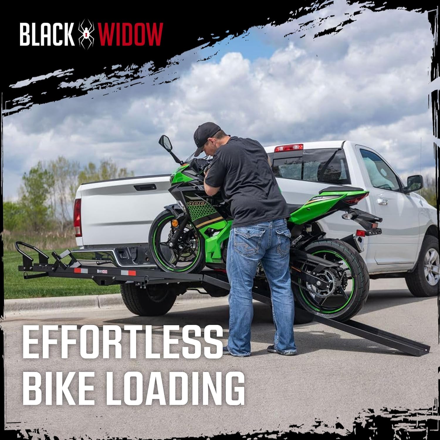 Blac Wido Stee Motorcycl Carrie wit Ram fo 2-Inc Receiver 60 l Capacit Hitch-Mounte Dir Bik an Scoote Haule wit Grit-Coate Trac an Anti-Rattl Devic fo SUV an Trucks