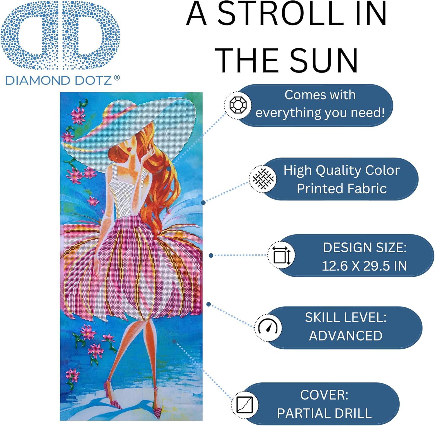 DIAMON DOT a Hom  Strol i Th Sun Partia Drill Roun Dotz Diamon Paintin Kits Diamon Ar Kit fo Adults Ge Art Diamon Art 13inchx30inch